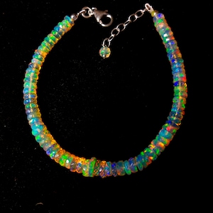 Natural Opal Bracelet, Opal Silver Bracelet, Ethiopian Opal Smooth Rondelle Beads Bracelet, Multi Fire Opal Bracelet, Ethiopian Opal Jewelry
