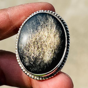 Silver Sheen Obsidian Ring: Handmade Sterling Silver Unisex Statement