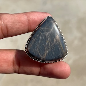 Grey Moonstone Ring 925 Solid Silver Ring Grey Stone Ring Gemstone Ring Boho Natural Moonstone Jewelry Handcrafted Ring Gift Her