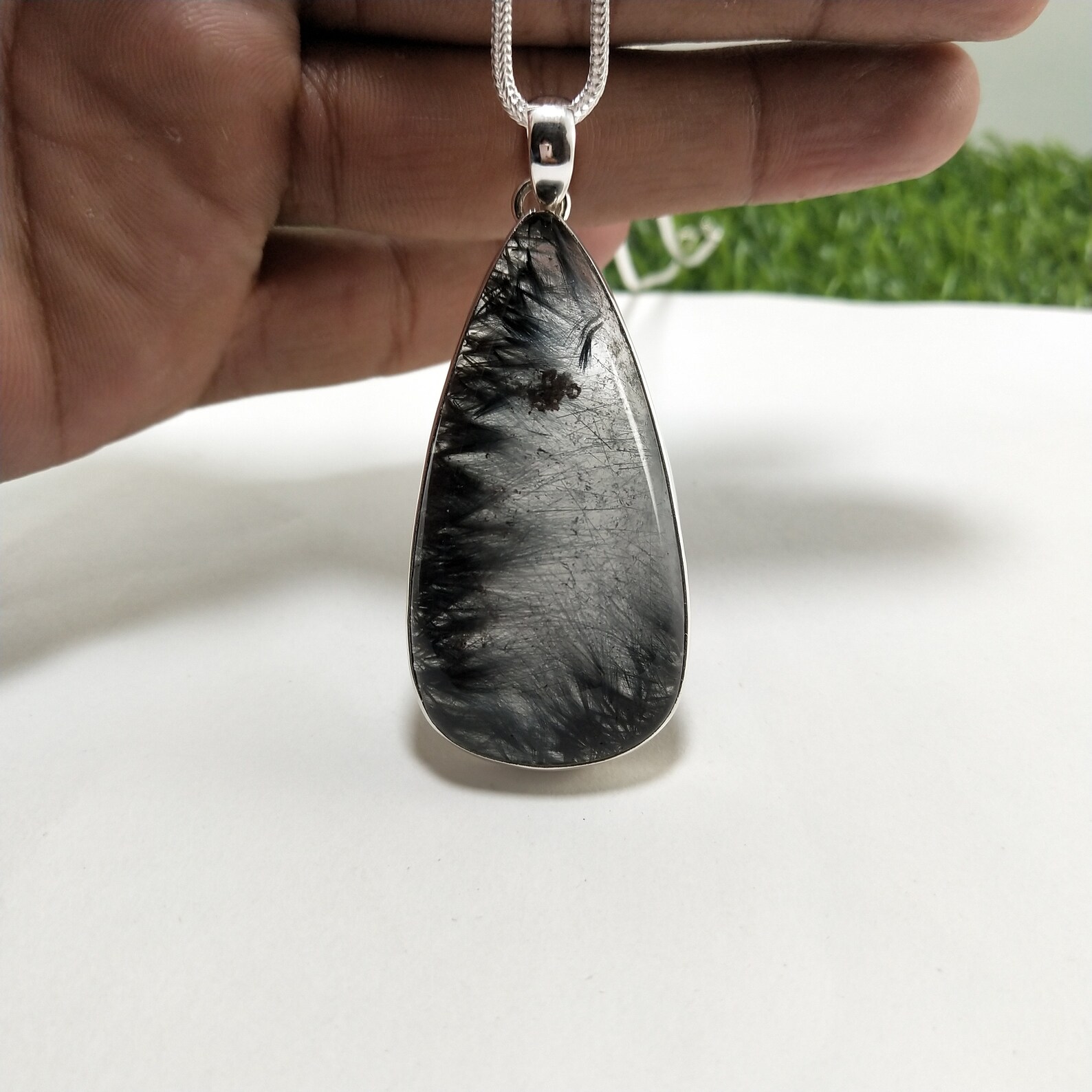 Black Rutilated Quartz Pendant Black Rutilated Necklace 925 Etsy