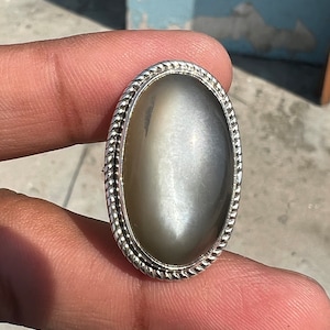 Grey Moonstone Ring 925 Solid Silver Ring Grey Stone Ring Gemstone Ring Boho Natural Moonstone Jewelry Handcrafted Ring Gift Her