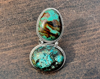 Handmade Tibetan Turquoise Ring: Sterling Silver Southwest Statement