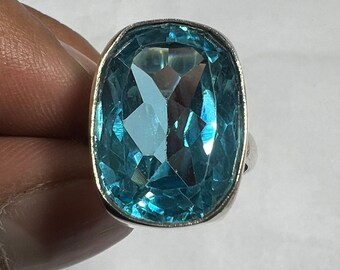 Handmade Sterling Silver Blue Topaz Ring: Cocktail Anniversary Promise Ring