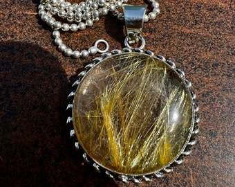 Golden Rutilated Quartz Pendant 925 Sterling Silver Necklace Healing Necklace Jewelry Gift For Mother 'S Day Stone Size 29x29 MM