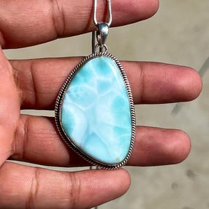 Natural Larimar Pendant Blue Larimar Stone 925 Sterling silver Dominican Larimar Larimar Necklace Handmade Pendant Gift HER