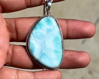 Collier pendentif en argent sterling Larimar dominicain : Bijoux en pierre faits main