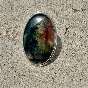 Handmade Oval Moss Agate Ring: 925 Sterling Silver Cocktail Ring