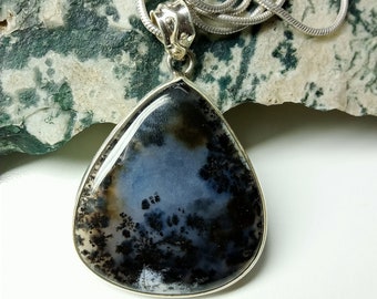 Dendritic Agate Necklace / 925 Sterling Silver Pendant / Handmade Necklace / Dendritic Agate Pendant /Gift For Her Stone Size 35x39 MM A-277