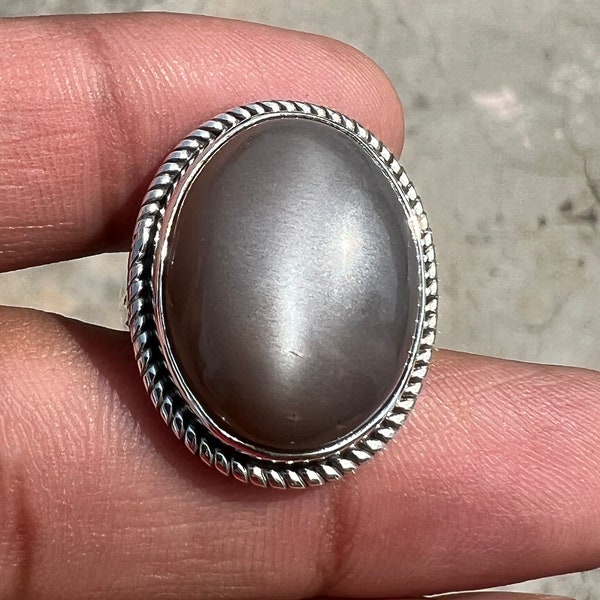 Grey Moonstone Ring 925 Solid Silver Ring Grey Stone Ring Gemstone Ring Boho Natural Moonstone Jewelry Handcrafted Ring Gift Her