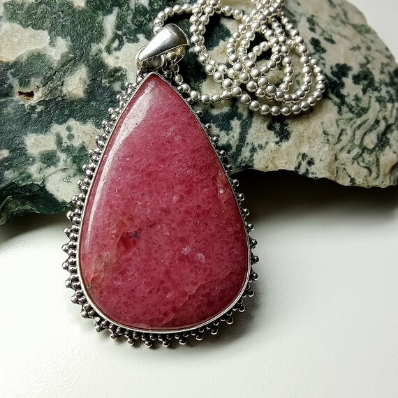Rhodonite Rhodonite Pendant Rhodonite Necklace Rhodonite Jewelry Silver Jewelry Natural Stone Sterling Silver Silver Pendant B264 Etsy UK
