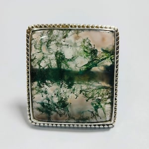 Handmade Sterling Silver Moss Agate Cocktail Ring (30x33 MM)