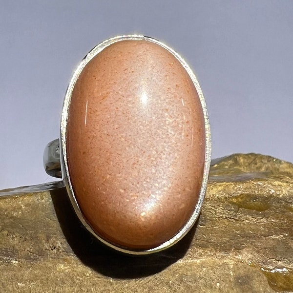 Peach Moonstone Ring 925 Solid Silver Ring Peach Stone Ring Gemstone Ring Boho Natural Moonstone Jewelry Handcrafted Ring Gift Her B 213