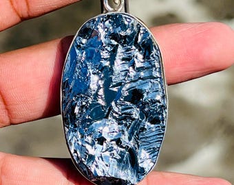 Shungite Sterling Silver Pendant: Handmade Vintage Design, Gemstone Necklace