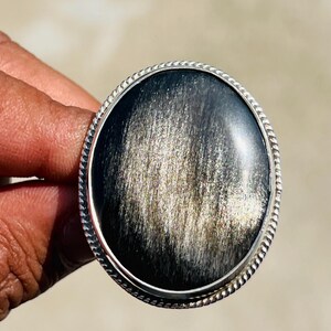 Handmade Sterling Silver Silver Sheen Obsidian Ring: Large Oval Statement