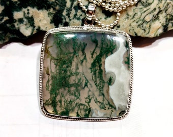 Green Moss agate Pendant, Sterling Silver Pendant, Moss Agate Gemstone pendant, Moss Agate Necklace Pendant Jewelry Necklace Pendant B 299