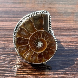 Handmade Sterling Silver Ammonite Fossil Cocktail Ring