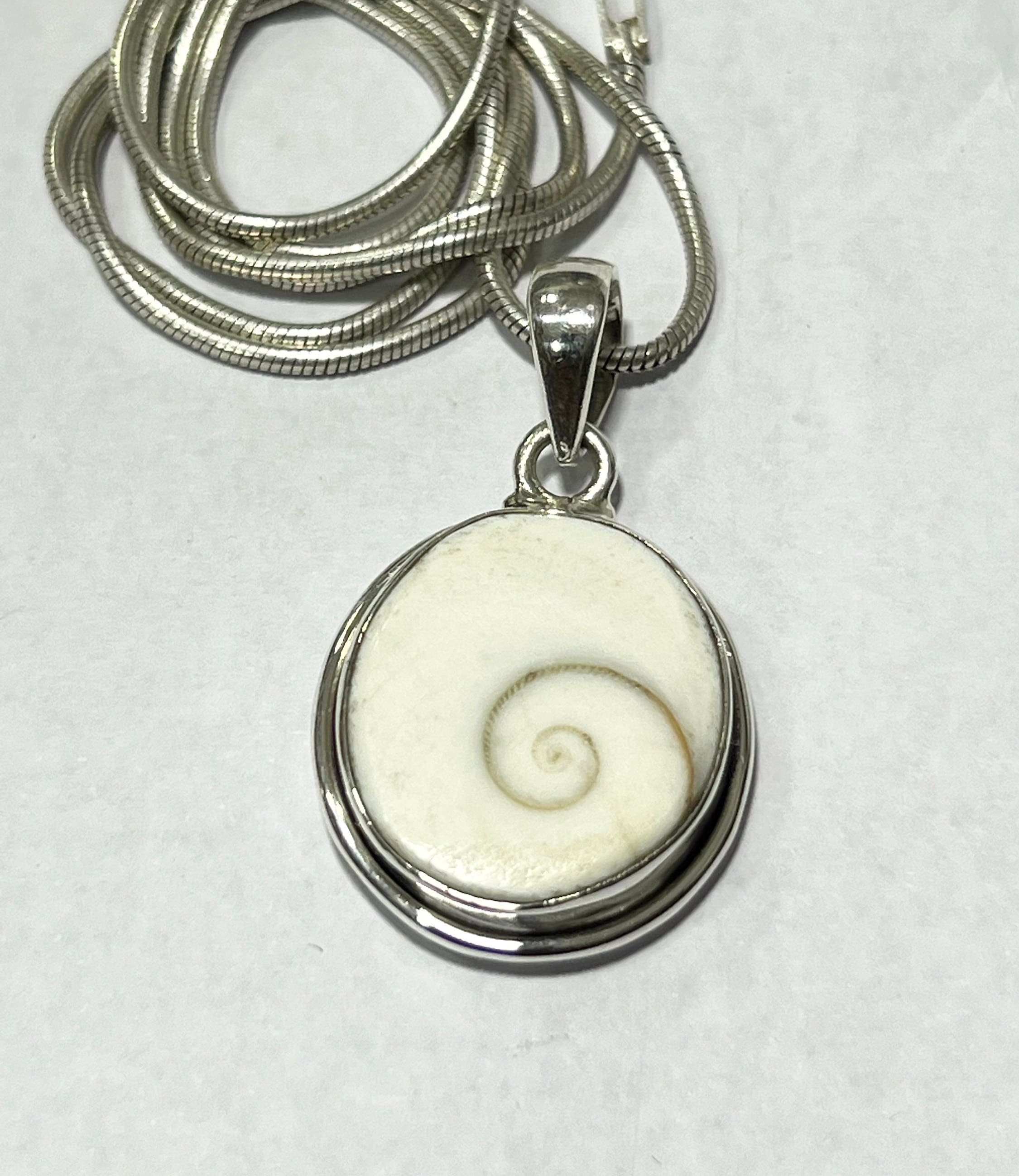 Shiva Eye Shell Necklace Natural Stone Pendant 925 Sterling Silver