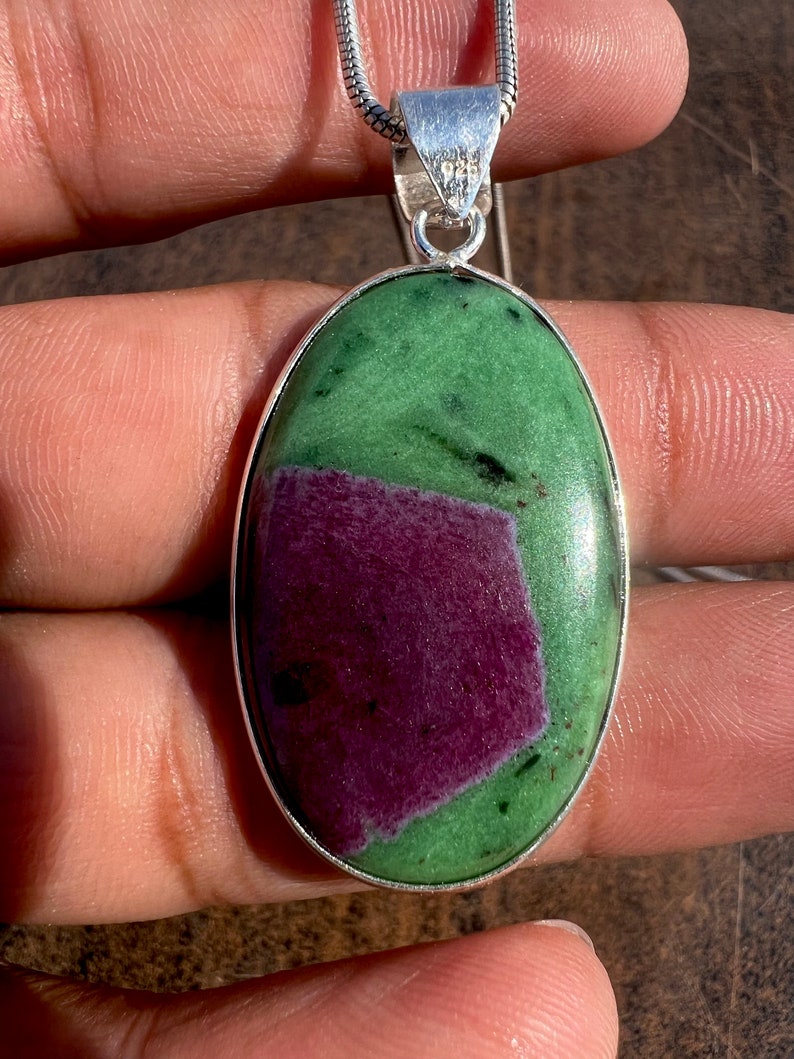 Natural Ruby Zoisite Necklace Ruby Zoisite Pendant 925 Sterling Silver Pendant Ruby Zoisite Pendant Silver Necklace Handmade Pendant image 4