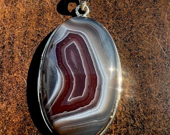 Handmade Botswana Agate Pendant, 925 Sterling Silver Necklace