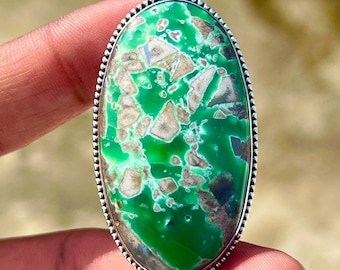 Handmade Sterling Silver Variscite Statement Ring - Cocktail Ring