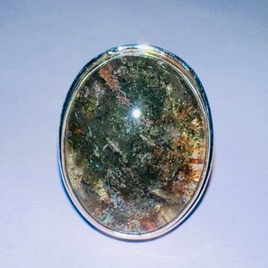 Handmade Garden Quartz Ring: Oval Lodolite, 925 Sterling Silver