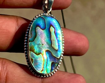 Handmade Sterling Silver Abalone Shell Pendant Necklace (19x33 MM)