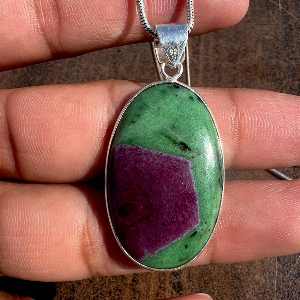 Natural Ruby Zoisite Necklace Ruby Zoisite Pendant 925 Sterling Silver Pendant Ruby Zoisite Pendant Silver Necklace Handmade Pendant