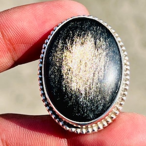 Silver Sheen Obsidian Statement Ring: Handmade Sterling Silver, Large Oval