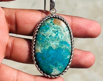 Collier chrysocolle naturelle chrysocolle Pendentif chrysocolle Collier chrysocolle collier en argent sterling 925
