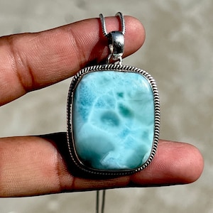 Natural Larimar Pendant Blue Larimar Stone 925 Sterling silver Dominican Larimar Larimar Necklace Handmade Pendant Gift HER