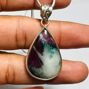 Handmade Ruby Zoisite 925 Sterling Silver Pendant Necklace