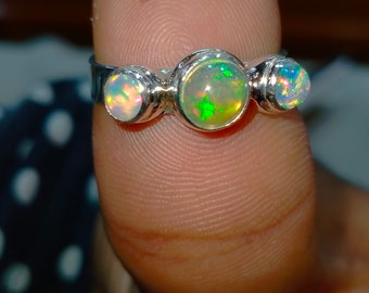 Handmade Sterling Silver Ethiopian Opal Ring: Dainty Stacking Jewelry