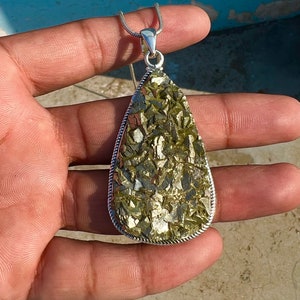 Natural Pyrite Druzy Pendant Raw Pyrite 925 Sterling Silver Handmade Statement Pendant Bohemian Exclusive Pendant Gift For Her