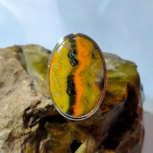 Bumble Bee Jasper Ring Bumble Bee Ring 925 Sterling silver Ring Natural Gemstone Ring Statement Ring Silver Ring Stone Size 27x40 MM