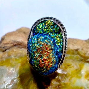 Blue Druzy Ring - Druzy Jewelry - Filigree Ring - Shiny Ring - Statement Ring - Adjustable Ring - Faux Druzy Ring -Silver Druzy Gift For Him