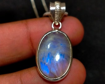 Rainbow Moonstone Necklace 925 Sterling Silver Moonstone Necklace Large Moonstone Pendant High Flash Moomstone Gift For Mother's Day B284