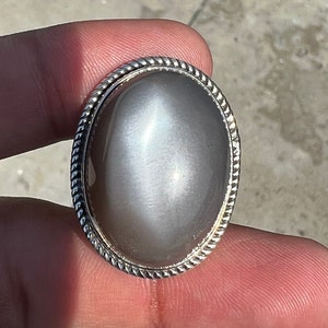 Grey Moonstone Ring 925 Solid Silver Ring Grey Stone Ring Gemstone Ring Boho Natural Moonstone Jewelry Handcrafted Ring Gift Her