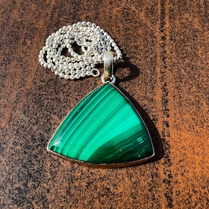 Malachite Pendant 925 Sterling Silver Pendant Malachite Triangle Pendant Natural Gemstone Pendant Handcrafted Pendant Christmas Gift B 242