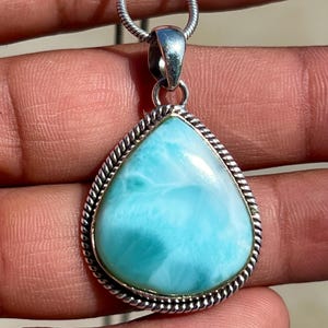 Natural Larimar Pendant Blue Larimar Stone 925 Sterling silver Dominican Larimar Larimar Necklace Handmade Pendant Gift HER