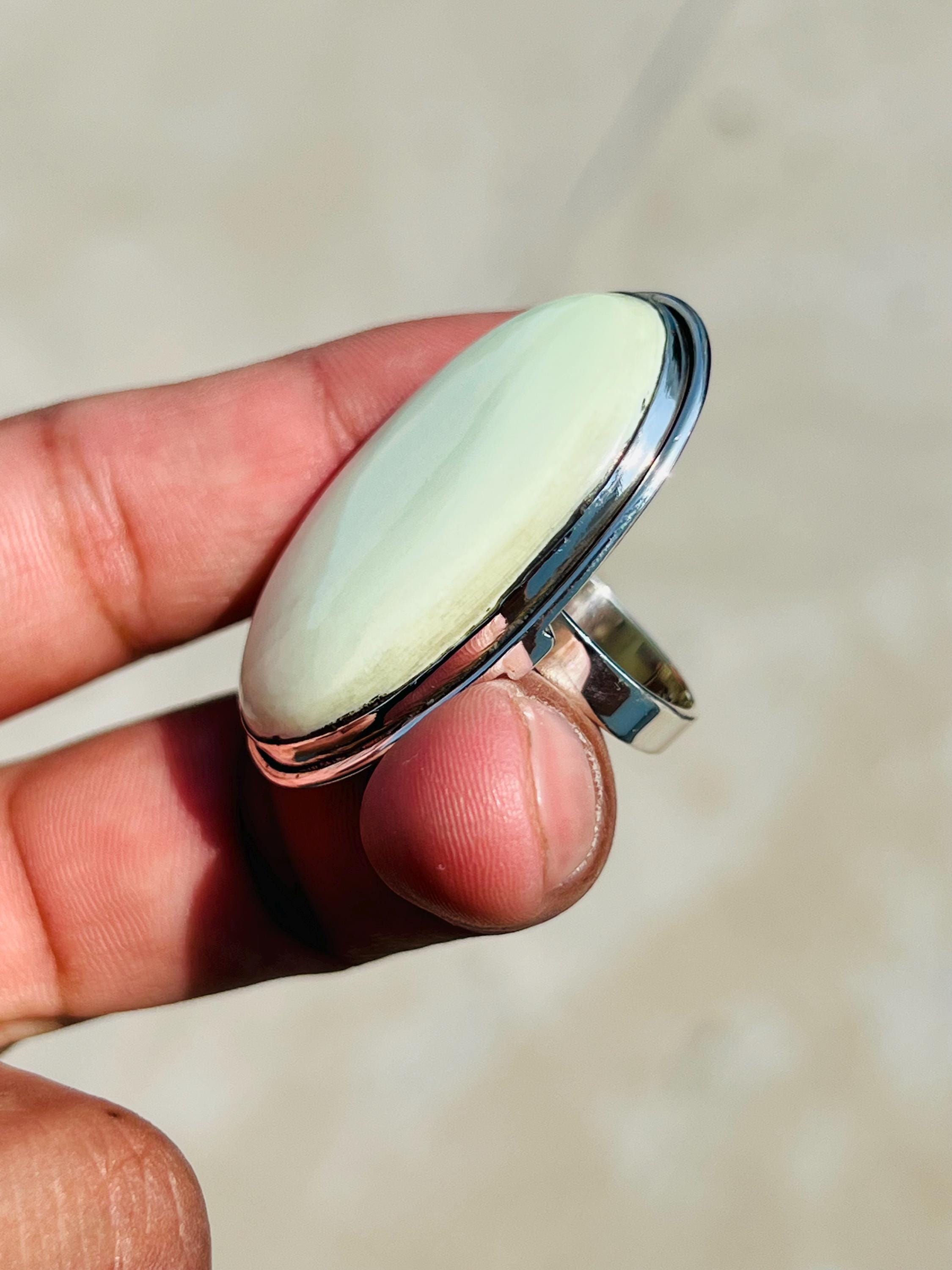 ハンドメイドレモンクリソプレーズリング：スターリングシルバーの