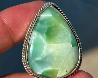 Teardrop Hemimorphite Ring: Handmade 925 Sterling Silver Cocktail Ring