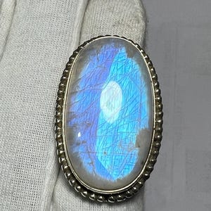 Regenboogmaansteenring, sterlingzilveren ring, 22 x 38 mm ovale regenboogmaansteenring, damesring, natuurlijke maansteenring, Blue Fire-ring