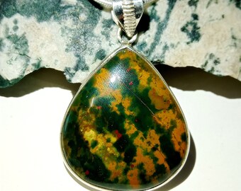 Bloodstone Pendant Natural Bloodstone Jewelry large Bloodstone Silver Pendant 30x35 MM Statement Pendant Unisex Jewellery Gift her him B-262