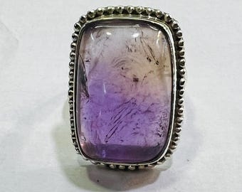 Handgemaakte sterlingzilveren ametrische ring, grote cocktailring (16 x 23 mm)