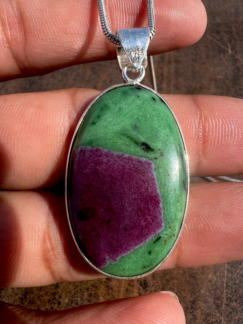 Natural Ruby Zoisite Necklace Ruby Zoisite Pendant 925 Sterling Silver Pendant Ruby Zoisite Pendant Silver Necklace Handmade Pendant image 7