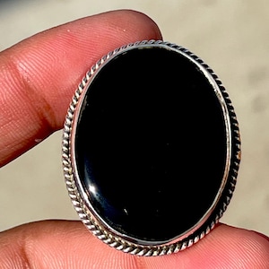 Handmade Sterling Silver Black Onyx Ring: Oval Gemstone, Boho Jewelry