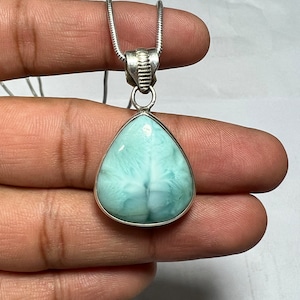 Natural Larimar Pendant Blue Larimar Stone 925 Sterling silver Dominican Larimar Larimar Necklace Handmade Pendant Gift HER