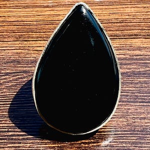 Handmade Sterling Silver Black Onyx Ring: Teardrop Boho Gemstone