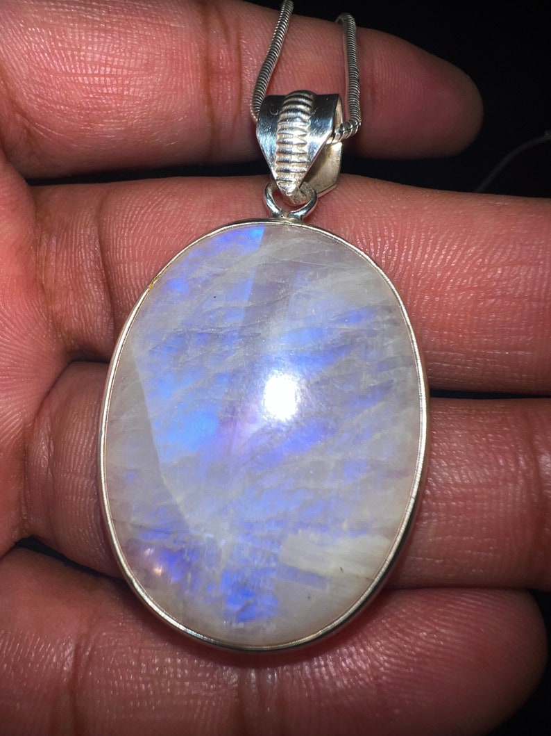 Rainbow Moonstone Necklace 925 Sterling Silver Moonstone Necklace Large ...