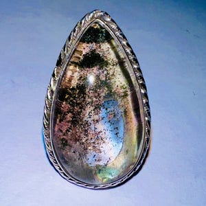 Handmade Garden Quartz Sterling Silver Ring: Oval Lodolite Cocktail Ring